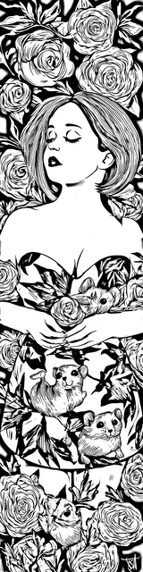 Free colorable bookmarks of a hamster wearing a designed dress